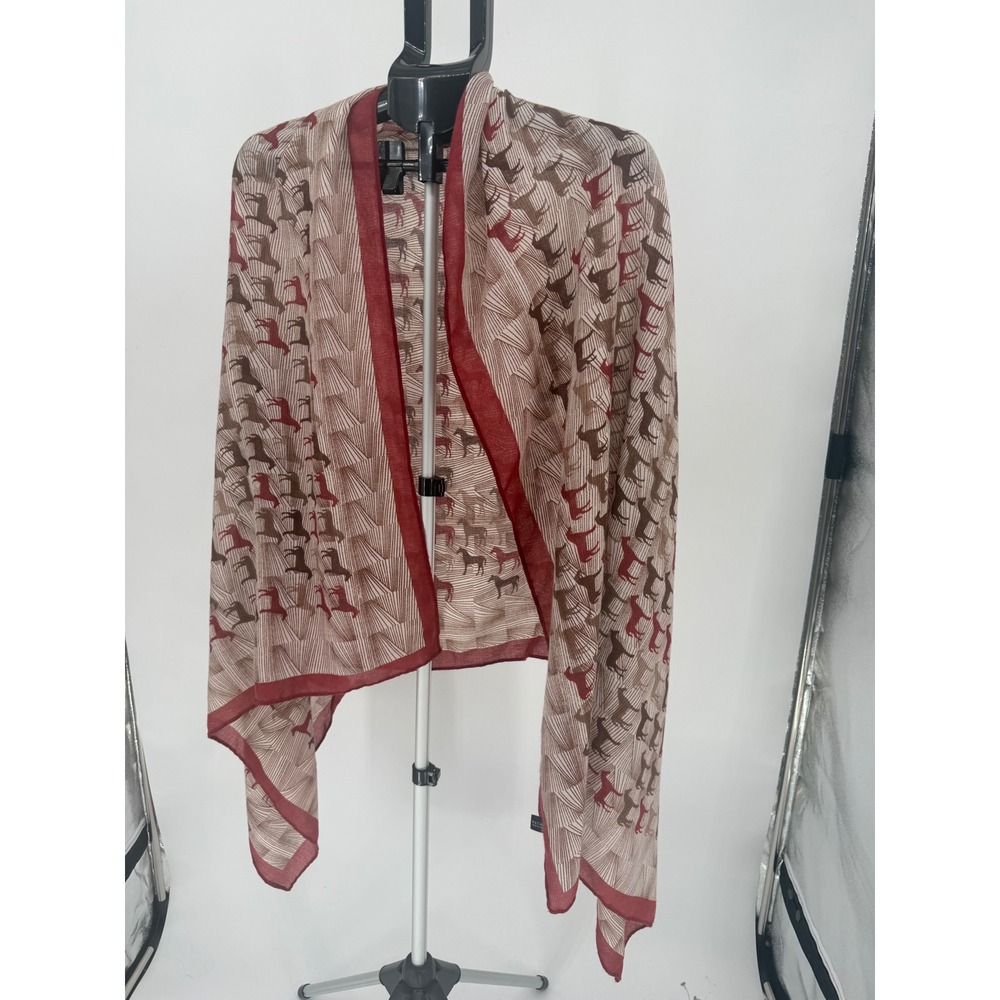 Horse Print Scarf OS Burgundy Excellent Equestrian Wrap